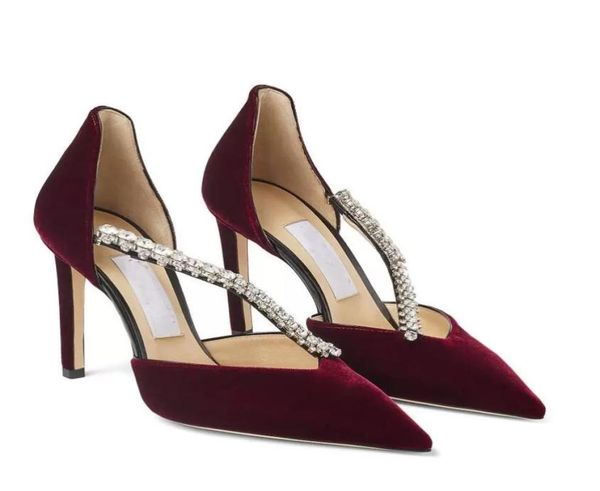 

2022 summer exquisite crystal embellished pointed toe sandals nude strap ladies high heels weeding party bridal strap box4086914, Black