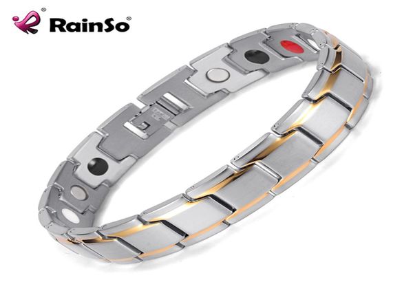 

rainso stainless steel bio energy bracelet fashion health fir bangle magnetic jewelry bracelets hologram wristband2093982, Golden;silver