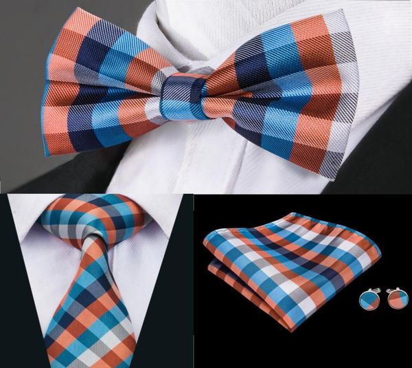 

hitie 100 silk mens tie novelty plaid tie with bowtie woven with handkerchief cufflinks wedding dress fashion suit lh0705 d1482304640, Black;blue