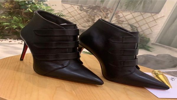 

popular winter fashion boot brands women's ankle boots high heels pointed toe studs elegant combat booty8537386, Black