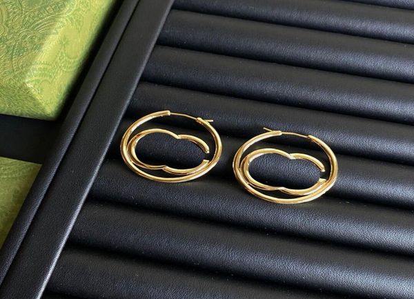 

stylish gold hoops earbobs charm designer letters earrings golden round eardrops women ear studs with stamps3271823