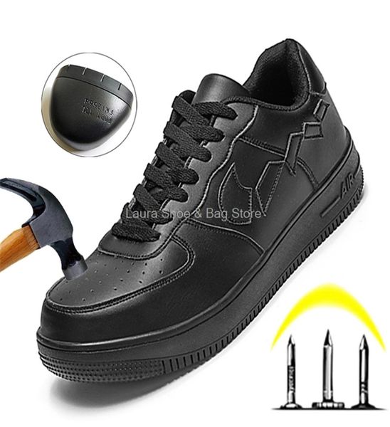 

fashion work sneakers men safety shoes steel toe puncture prrof work safety boots white shoes security boots male black 2108261026932