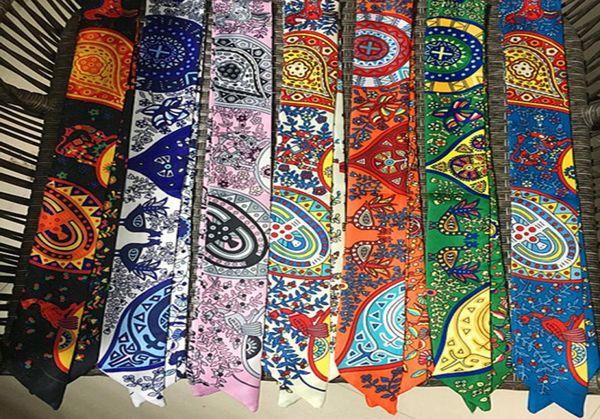 

women small silk scarf mixed design ribbon neckerchief colorful vintage waistband multifunctional magic neck bag handle scarves 7623078, Blue;gray