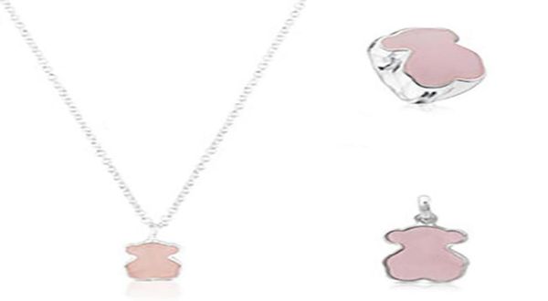 

2019 100 925 sterling silver sweet bear ring rose quartz clavicle chain bear necklace pendant10321475743936, Black