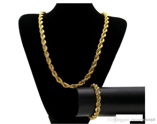 

10mm hip hop ed rope chains jewelry set gold silver plated thick heavy long necklace bracelet bangle for men s rock jewelry g2085219
