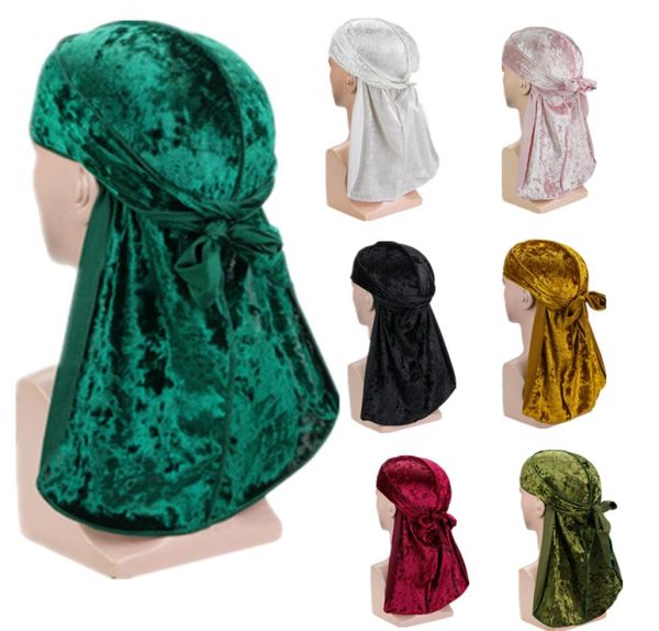 

fashion designer durag velvet men satin durags bandana turban wigs me durag longtail pirate hat headband pirate hat hair accessor1414687, Blue;gray