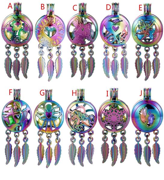

rainbow color mix dream catcher beaty feather beads cage locket pendant diffuser aromatherapy perfume essential oils diffuser bout5165918, Silver
