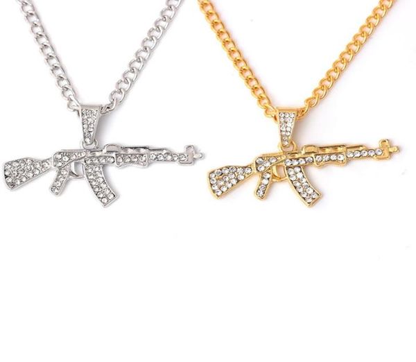 

charms fashion punk hiphop women men gun shape pendant crystal rhinestone chain necklace creative necklaces jewelry 1pcs3023022, Bronze;silver
