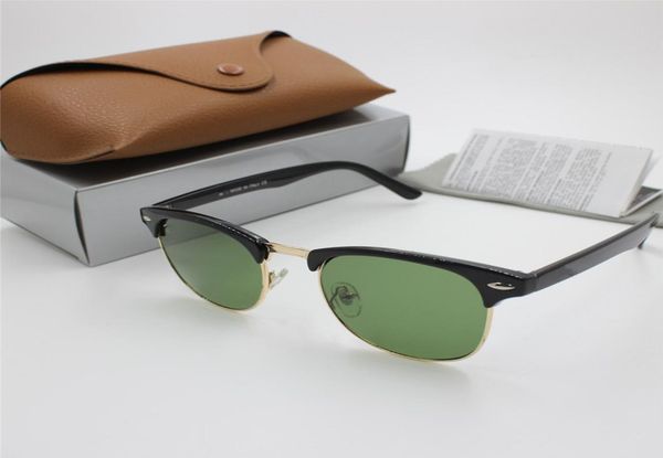 

1pcs fashion retro designer pilot sunglasses black frame green 51mm glass lens brown box3386734, White;black