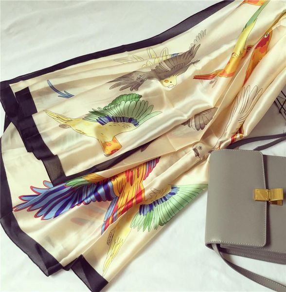 

brand bird silk scarf fashion women soft foulard peacock turkish natural twill silk shawls scarves female accessories 20175366084, Blue;gray