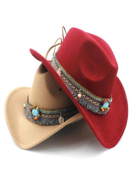 

child wool hollow western cowboy hat with tassel belt kids girl jazz hat cowgirl sombrero cap size 5254cm for 48 years q08059382570, Blue;gray