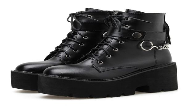 

chain women leather autumn boots block heel gothic black punk style ankle boots zipper platform shoes female footwear3013935