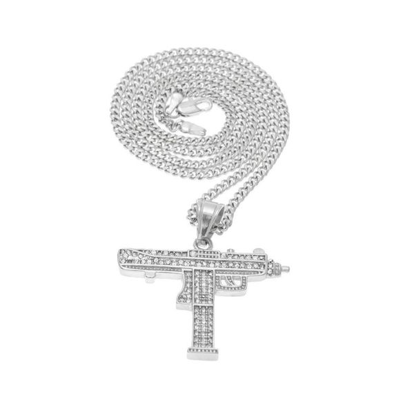 

hip hop gun pendant necklace 18k gold silver plated iced out cz diamonds charm pendant fine quality cuban chain4081232