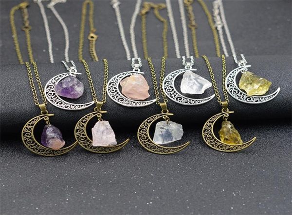 

europe fashion sell natural stone moon necklace mixed color7140625, Silver