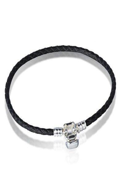 

wholesale- authentic 925 sterling silver clasp bead original stamp woven leather bracelet fits charms bracelet diy fashion jewelry6078295, Golden;silver