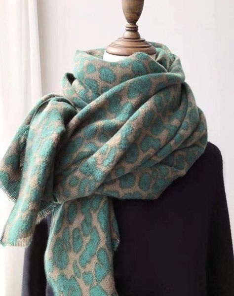 

leopard print pashmina scarf cashmere blanket shawls vintage avocado green thickened warm womens winter wrap ladies fashion9673745, Blue;gray