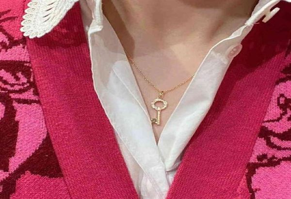 

s925 sterling silver round diamond key necklace women 18k rose gold collar chain sweater accessories22nian193d6453560