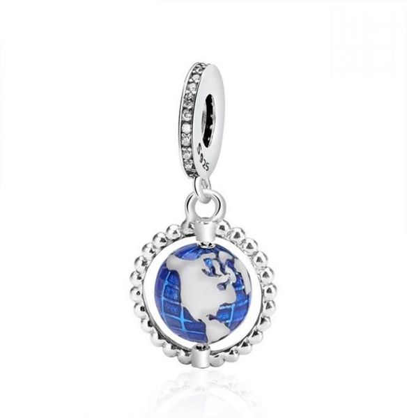 

new 100 original 925 sterling silver beads blue enamel globe dangle charm fit european women gift charm bracelet necklace diy j6354247, Black