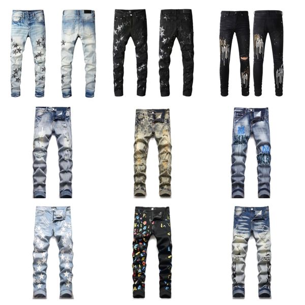

designer men purple jeans women man amirs slim fit denim letter print pants fashion luxury holiday outdoor jeans mens streetwear clothing bi, Blue