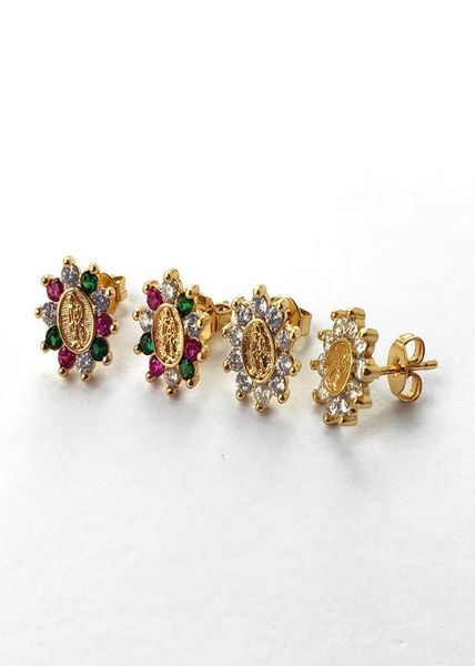 

trendy gold color virgin mary earrings cz rainbow cubic zirconia micro pave stud earrings jewelry women gift er9198009970, Golden;silver