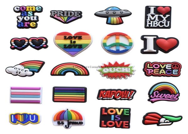 

wholesale rainbow love is love soft pvc shoe charm accessories decoration buckcle for bracelet wristband party gift favors2348183, White;pink