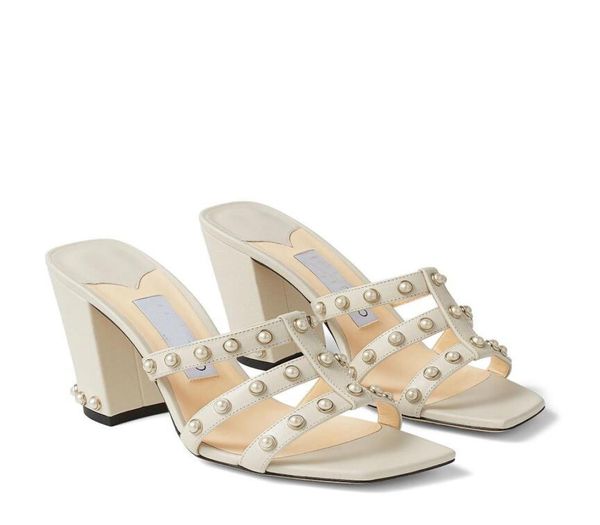 

luxury design hazal sandals shoes latte nappa caged mules with pearl studs slip on party wedding dress high heels eu35436168455, Black