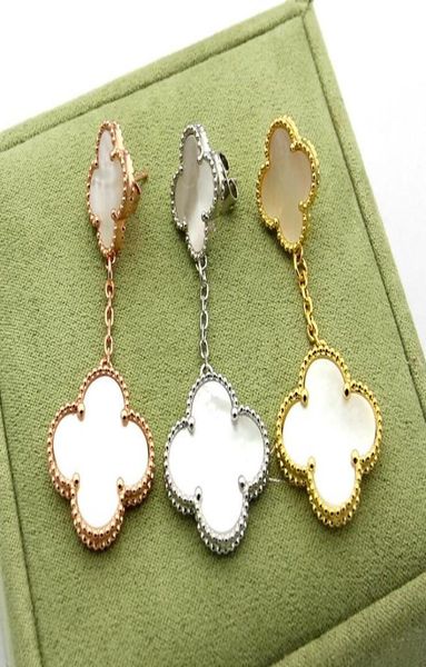 

double fourleaf flower earrings black and white red and green shell earrings fashion wild tide female earrings1689971, Golden;silver