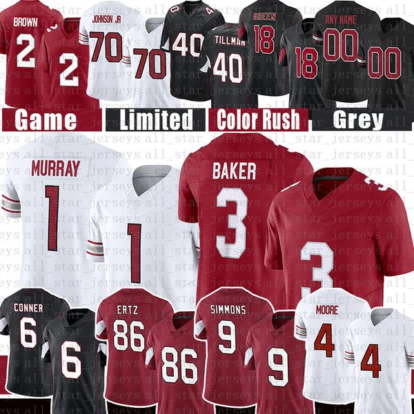 

james conner budda baker football jerseys men kyler murray arizonas cardinal zach ertz isaiah simmons rondale moore marquise brown paris joh, Black;red