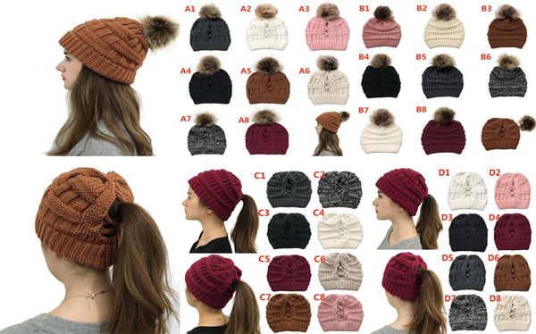 

pom pom beanie 32 styles winter warm knitted skull ski hats women ponytail beanies sports cap home festive party hats db0016935232, Blue;gray