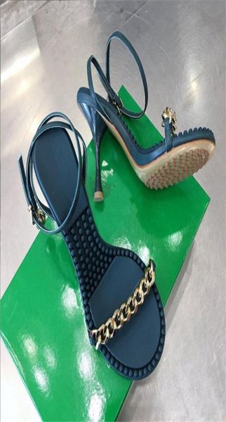 

women lady summer high heel chains sandal shoes heeled footwear fashion popular sell ankle strap slippers6079427, Black