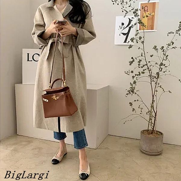 

womens wool blends korean chic loose elegant solid women vintage long sleeve ladies wools office modis woman 230905, Black
