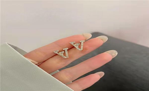 

designer earring for woman studs earings 18k gold plated silver crystal letter luxury geometric wedding party jewelry accessories 4020646, Golden;silver