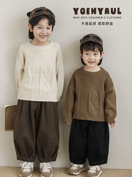 

pullover boys' autumn loose sweater 2023 children's leisure simple knitwear trend 230905, Blue