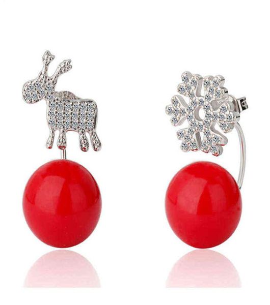 

sparkling deer snow flake red ball christmas stud earring for women girl lady fine jewelry gift s925 silver aaa zircon6414530, Golden