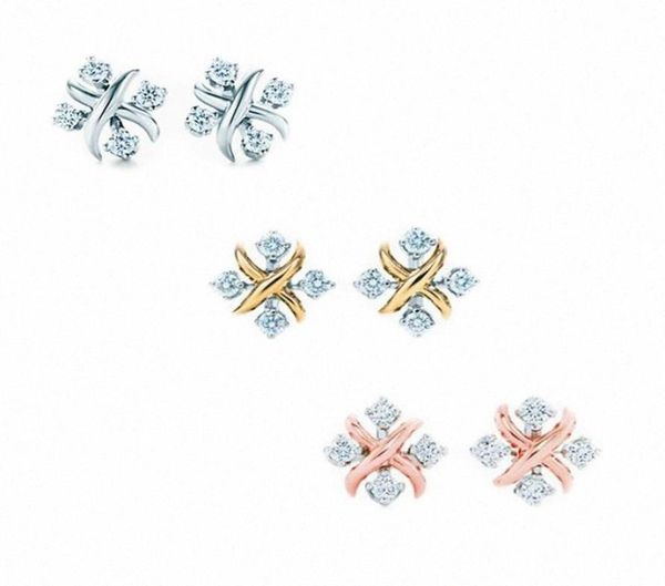 

s925 sterling silver classic xshaped horse eye cubic zirconia stud earrings jewelry frt42036625, Golden;silver