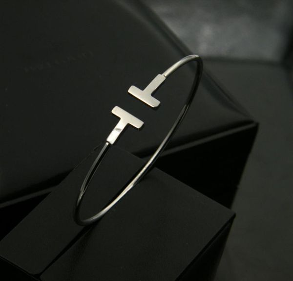 

pulsera mujer new luxury quality fashion women jewelry stainls steel open cuff double t bangle bracelet sier rose gold8370995, Black