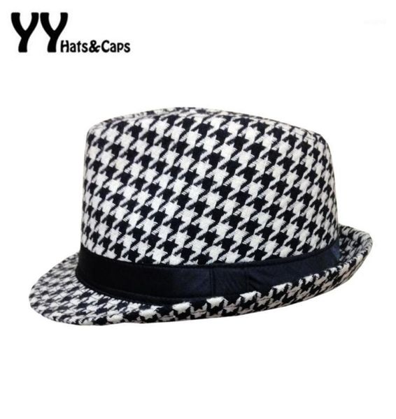 

wide brim hats retro houndstooth check fedora for women felt feminino cappelli sombreros chapeus vintage panama caps18954319, Blue;gray