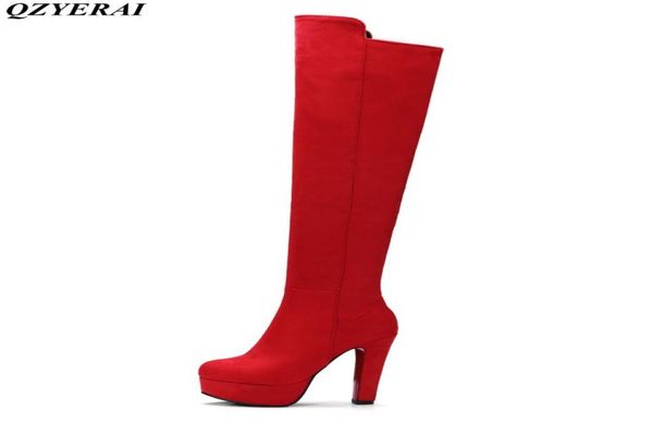 

european women over the knee boots suede thigh high boots autumn winter ladies fashion fur chunky heel snow shoes woman6626216, Black
