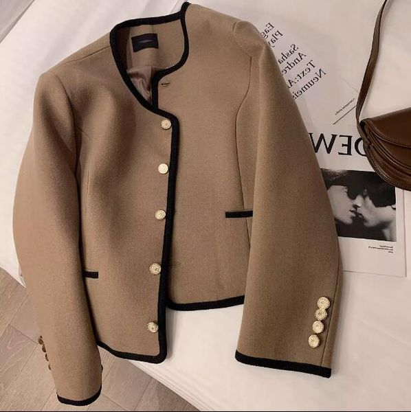 

ladies autumn new coffee color woolen single breasted short jackets smlxlxxl, Black;brown