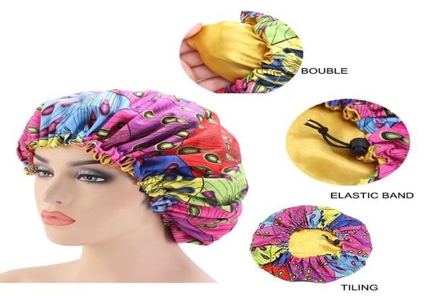 

helisopus african pattern extra large satin lined bonnets hat ankara printing turban women double layer adjustable sleep cap3607886, Blue;gray