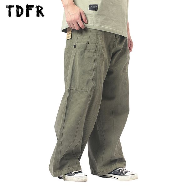 

mens pants multipocket cargo pants mens safari style solid color casual pants loose drawstring wide leg pants men trousers 230906, Black