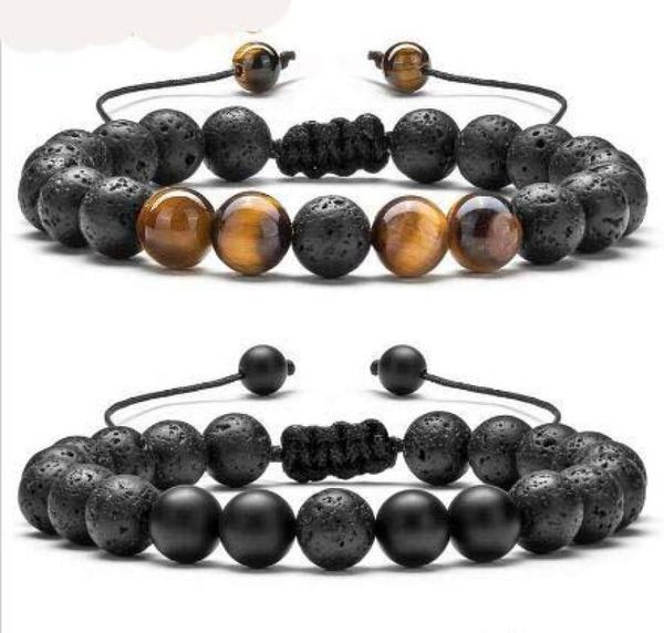 

bracelet adjustable volcanic lava stone bead bracelet yoga lava essential oil diffuser bead braided bangle healing balance for men7935113, Black