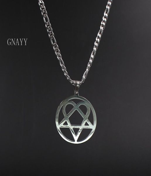 

punk jewelry him necklace stainless steel heartagram pendant merch logo symbol silver 4mm 24quot curb chain7630678