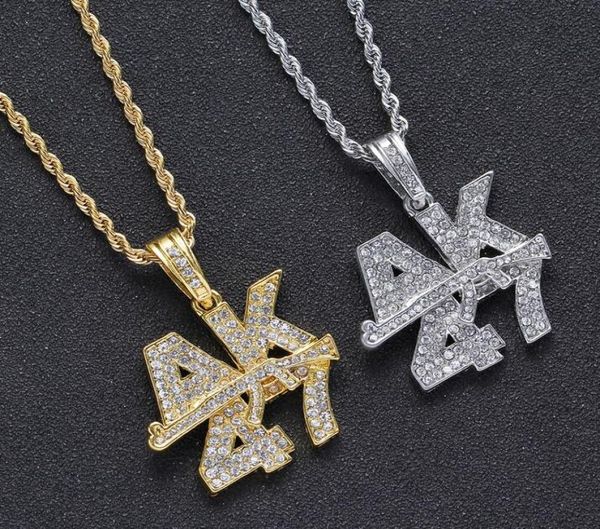 

ak47 gun men luxury designer necklace pendant with chain gold silver bling crystal cubic zircon hip hop jewelry whole9386858