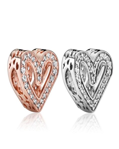 

new arrival 20pcs silver big hole hollow heart crystal diy loose bead love heart charms jewelry marking charm fit european style bracelet ne, Black
