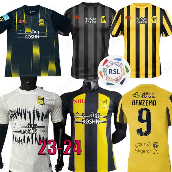 

2023 2024 al ittihad soccer jerseys benzema 23 24 hamdallah romarinho camara home away jerseys costa coronado hegazy jersey mens football sh, Black;yellow