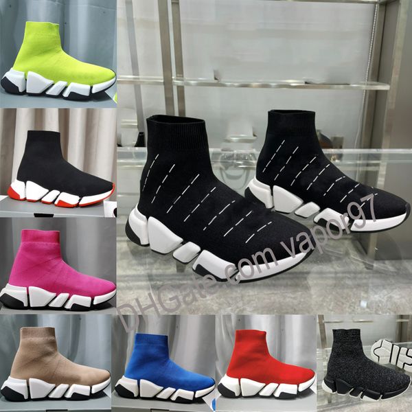

designer socks shoe casual shoes platform mens woman shiny knit speed 2.0 1.0 trainer runner sneaker sock master embossed men womens sneaker, Black