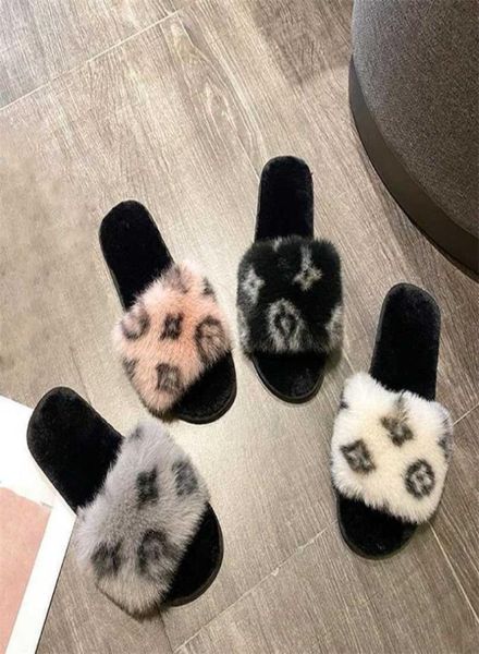 

furry fur slide flip flops home slipper woman winter warm shoes ladies slip on female flat soft plush slippers 2111108917848, Black