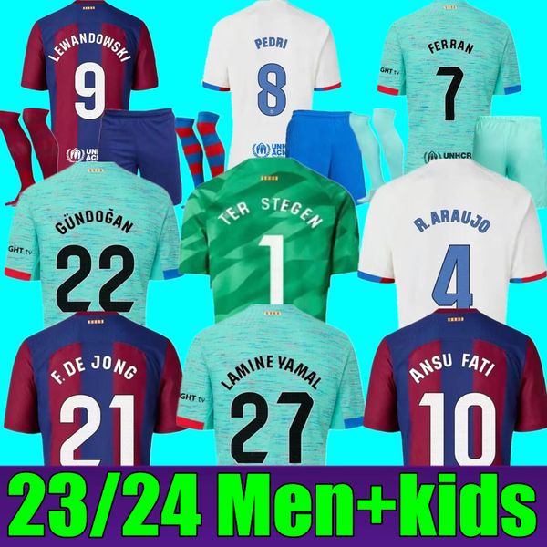 

new 23 24 lewandowski gavi barcelonas soccer jerseys pedri rosalia ansu fati de futbol 2023 2024 camisetas raphinha football shirt men women, Black;yellow