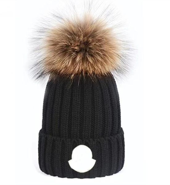 

winter caps hats women and men beanies with real raccoon fur pompoms warm girl cap snapback pompon beanie 8 colors7198446, Blue;gray